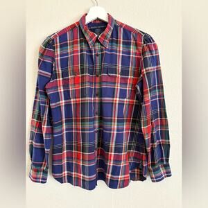 Ralph Lauren Womens Slim Fit Cotton Plaid Button Front Shirt Sz 14